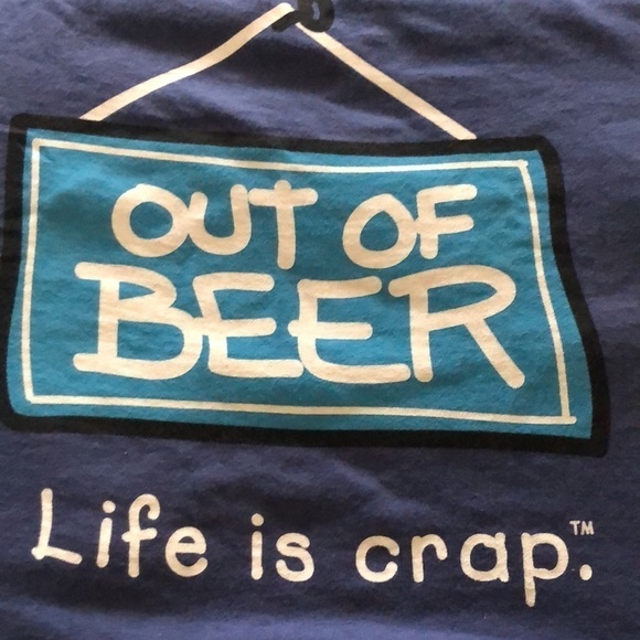 Life Is Crap “OUT OF BEER” Tee T-Shirt Sz. XXL Blue Cotton Crew Neck SS Mens - Picture 2 of 4